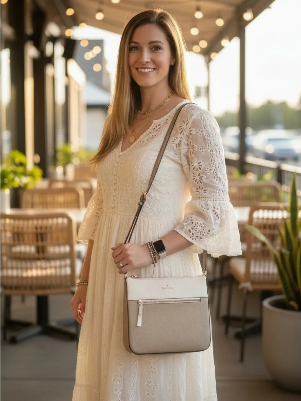 kate spade Two-Tone Cream and Taupe Crossbody Bag